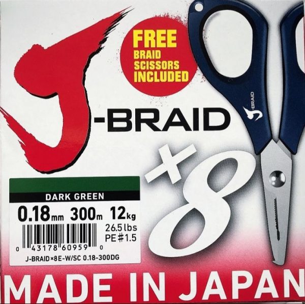 نخ ماهیگیری براید دایوا سبز تیره DAIWA J-BRAID X8 (همراه با قیچی)