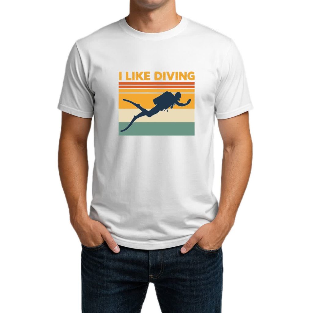 تیشرت نخی سفید و مشکی غواصی طرح I Like Diving