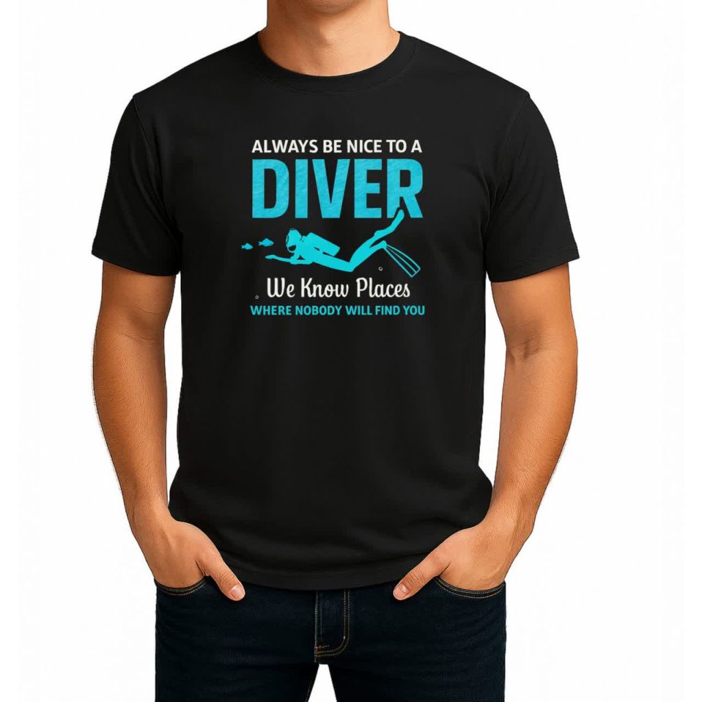 تیشرت نخی مشکی طرح Be Nice To Divers