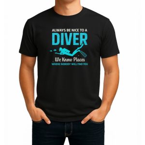 تیشرت نخی مشکی طرح Be Nice To Divers