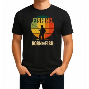 تیشرت نخی مشکی طرح Born to fish