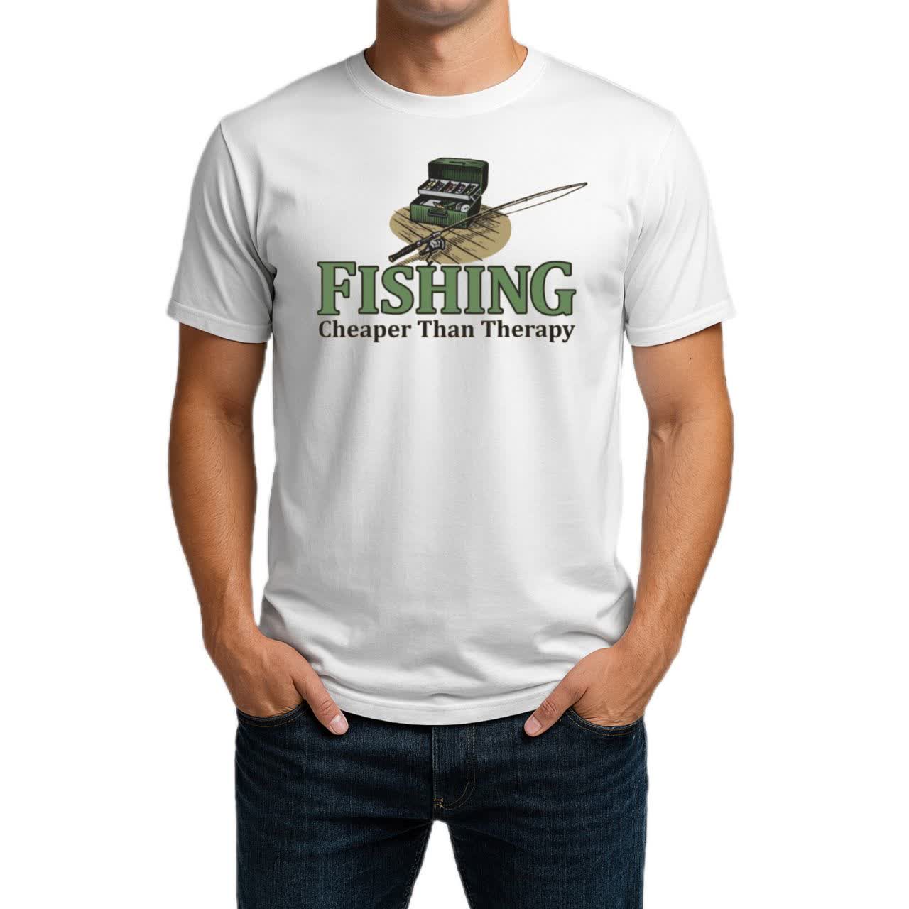 تیشرت نخی سفید طرح ماهیگیری، ارزان تر از تراپی