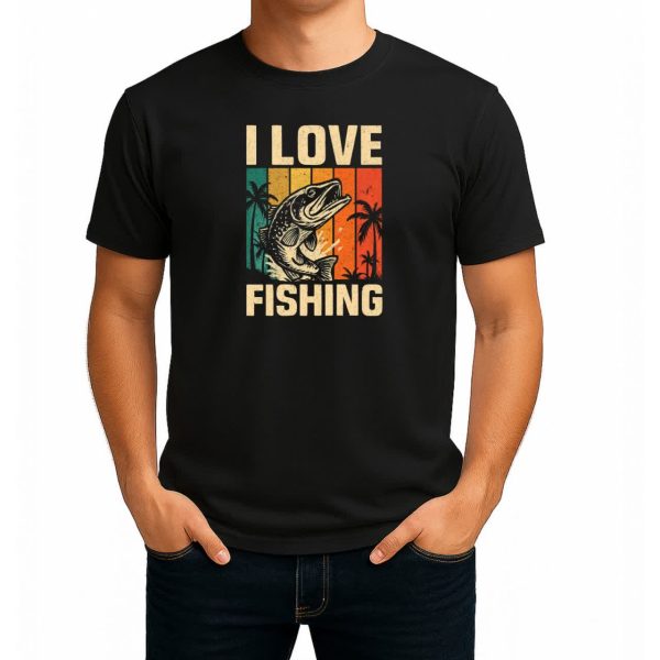 تیشرت نخی مشکی طرح I Love Fishing تیشرت نخی مشکی طرح I Love Fishing
