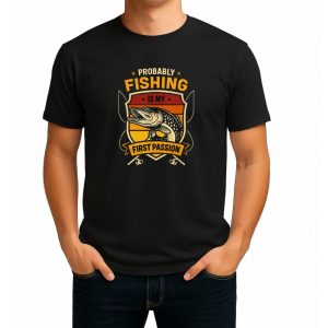 تیشرت نخی مشکی طرح Fishing Passion