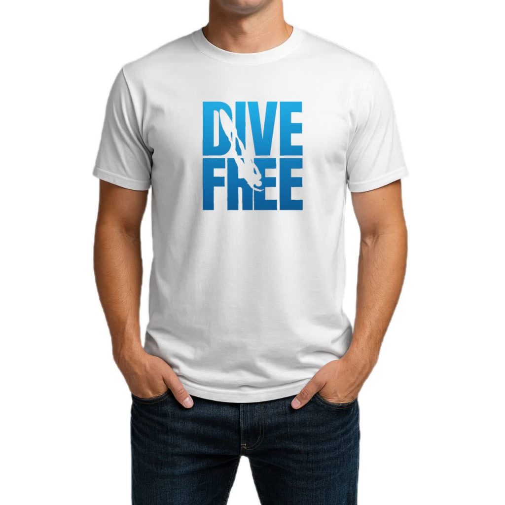 تیشرت نخی سفید و مشکی طرح DIVE FREE