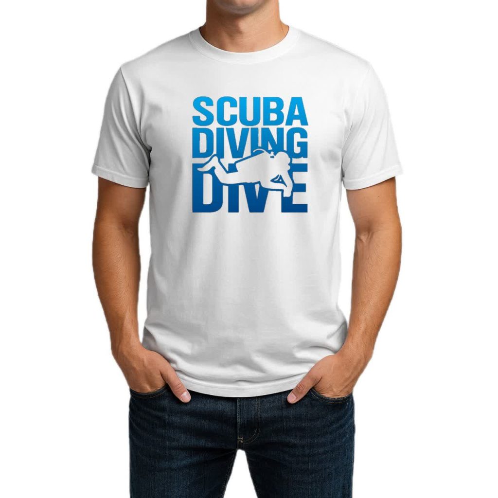 تیشرت نخی سفید و مشکی غواصی طرح SCUBA DIVING