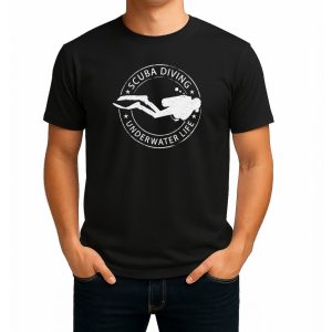 تیشرت نخی سفید و مشکی غواصی طرح Underwater life