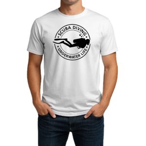 تیشرت نخی سفید و مشکی غواصی طرح Underwater life
