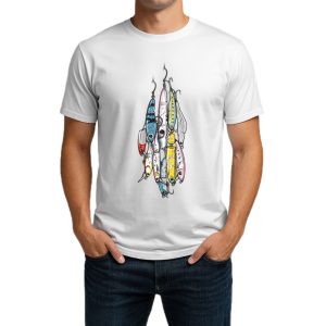 تیشرت نخی سفید و مشکی طرح Hanging Lures