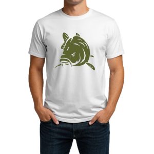 تیشرت نخی سفید و مشکی طرح Angry Carp