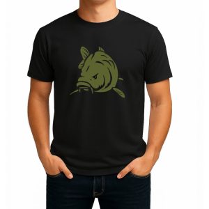 تیشرت نخی سفید و مشکی طرح Angry Carp