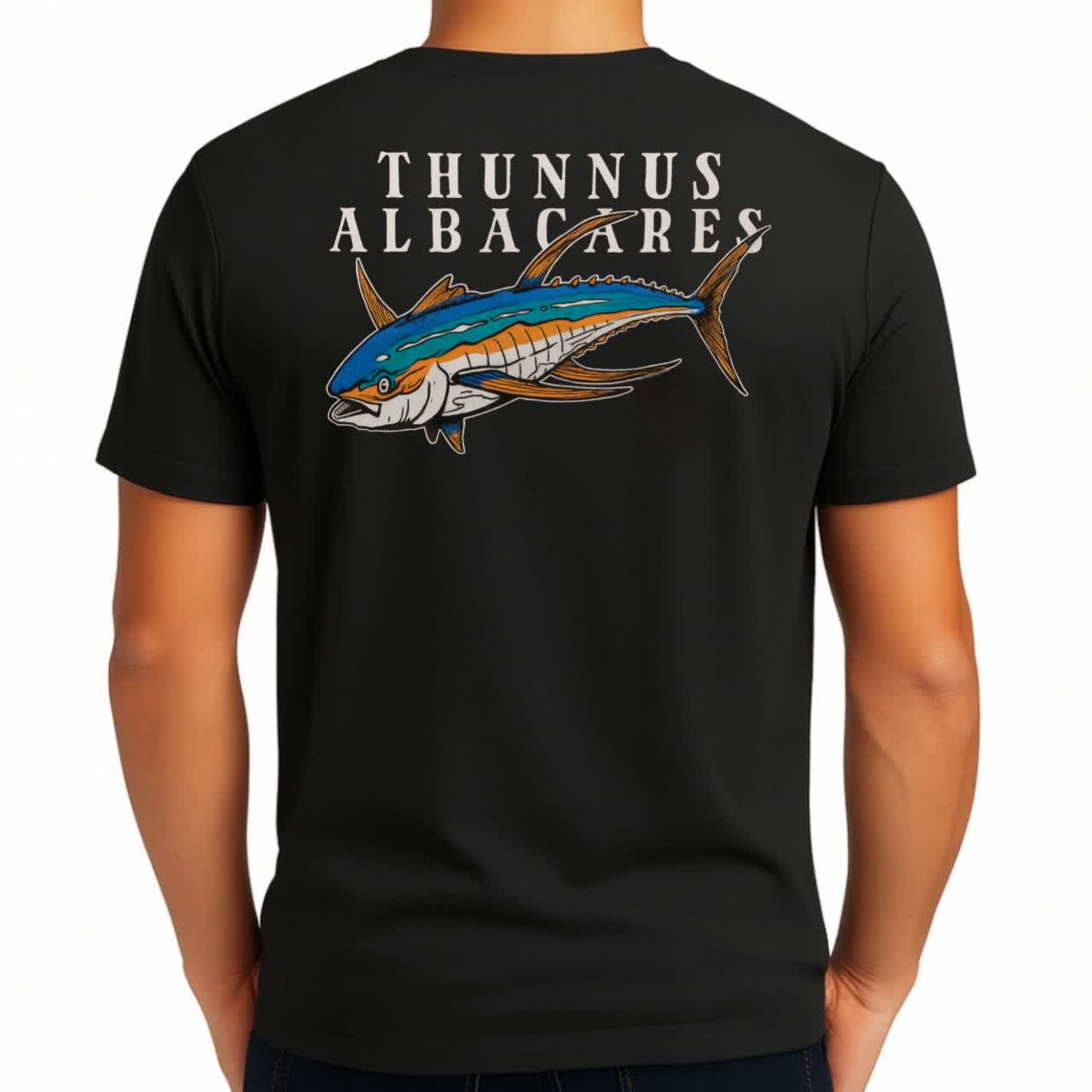 تیشرت نخی سفید و مشکی طرح Thunnus albacares