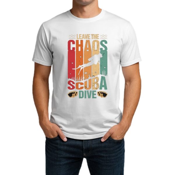 تیشرت نخی سفید و مشکی غواصی طرح Leave The Chaos
