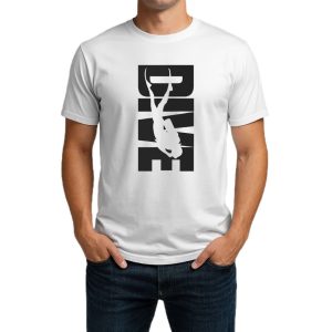 تیشرت نخی سفید و مشکی غواصی طرح DIVE