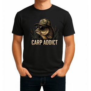 تیشرت نخی سفید و مشکی طرح Carp Addict