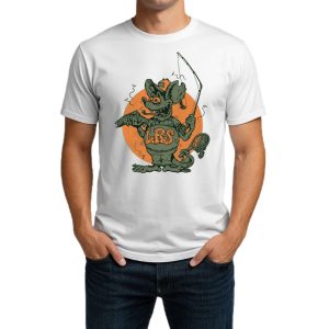 تیشرت نخی سفید و مشکی طرح Angler Rat