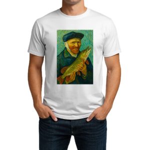 تیشرت نخی سفید و مشکی طرح ون‌گوگ ماهیگیر
