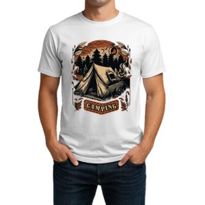 تیشرت نخی مشکی و سفید کمپ و طبیعت گردی طرح Into the Wild