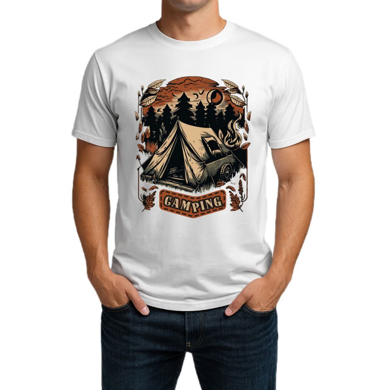 تیشرت نخی مشکی و سفید کمپ و طبیعت گردی طرح Into the Wild