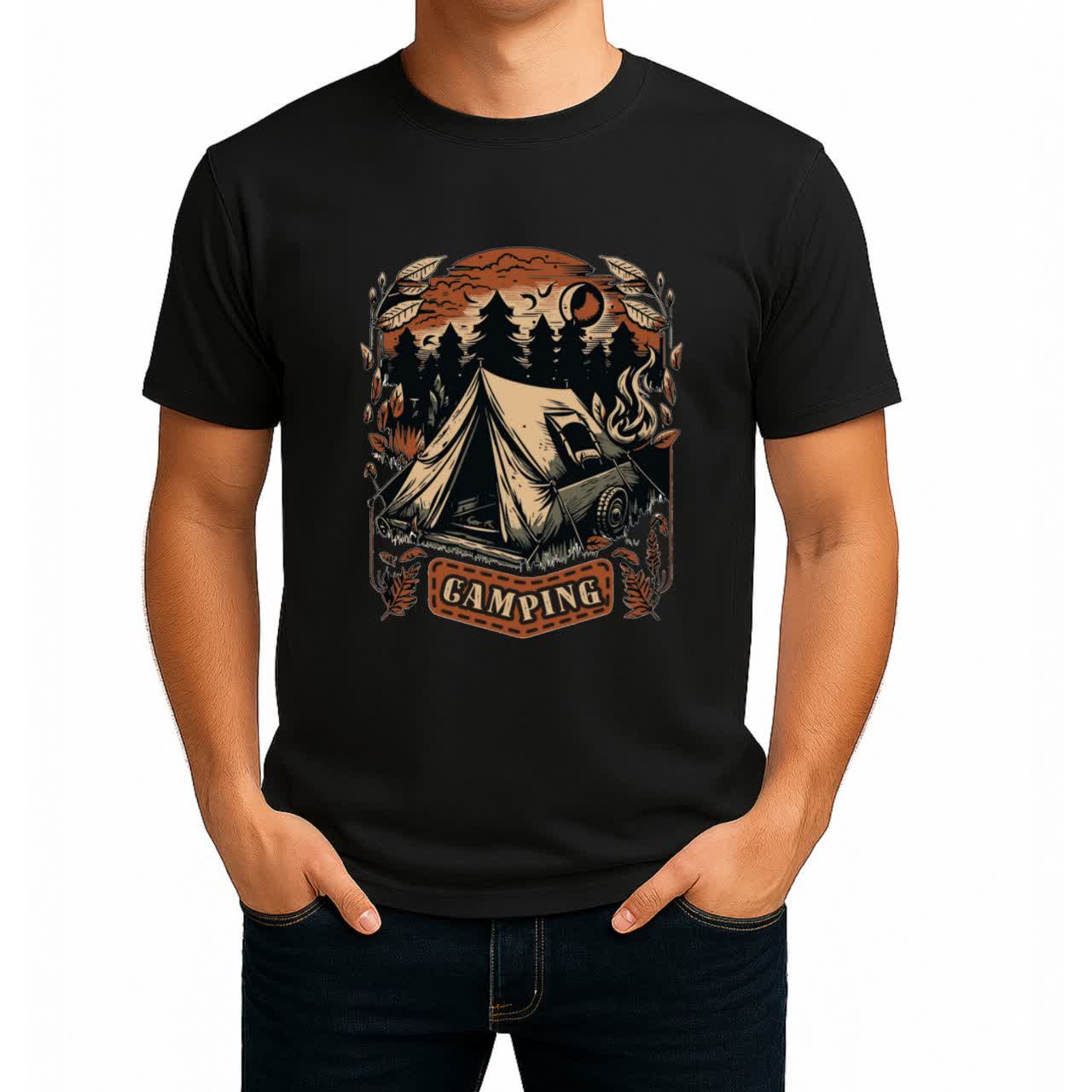 تیشرت نخی مشکی و سفید کمپ و طبیعت گردی طرح Into the Wild