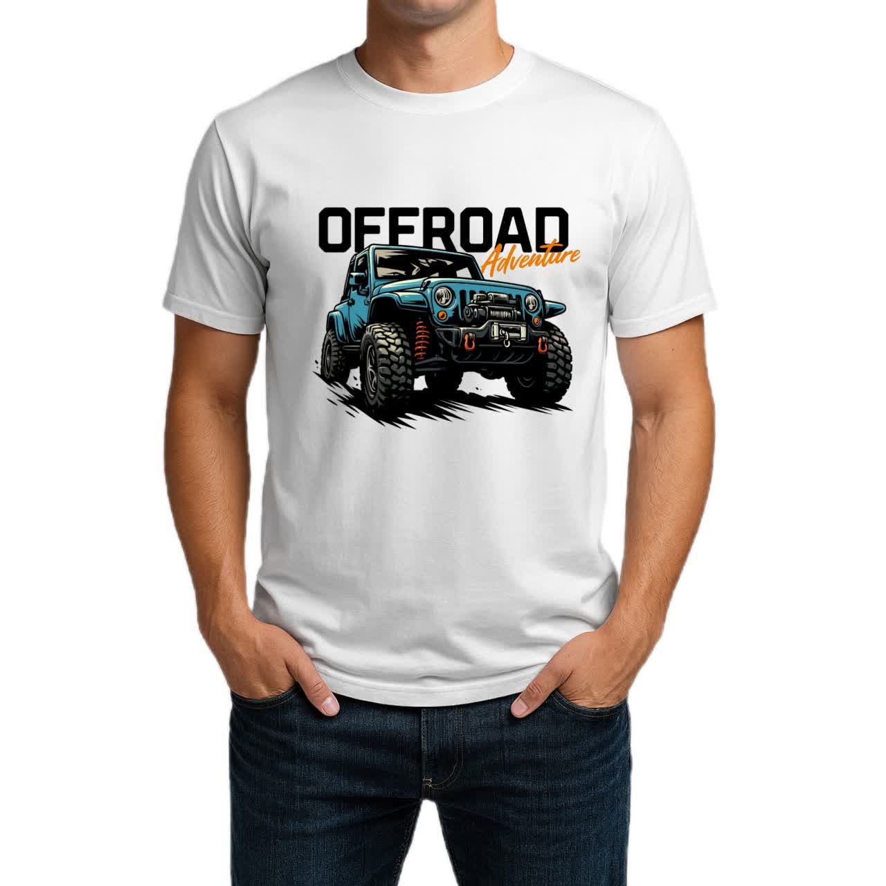 تیشرت نخی سفید آفرود طرح Off Road Adventure مدل 2