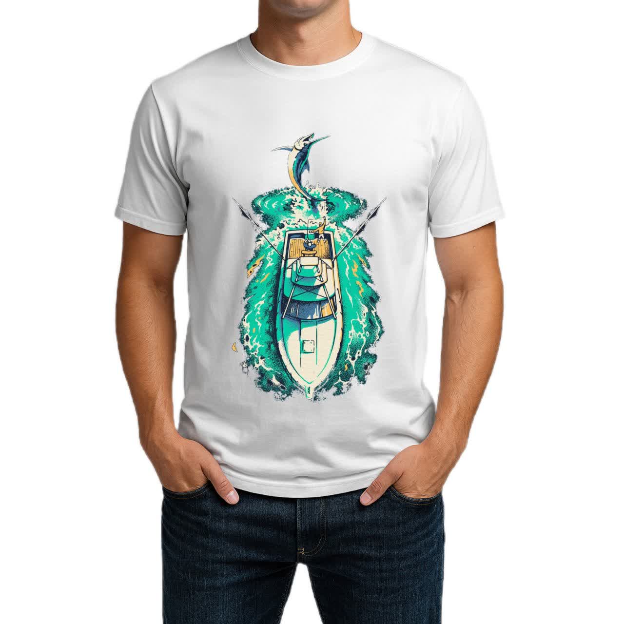 تیشرت نخی سفید و مشکی طرح The Big Catch