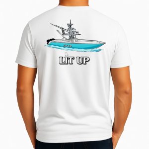 تیشرت نخی سفید و مشکی طرح LIT UP (چاپ کمری)