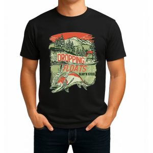 تیشرت نخی سفید و مشکی طرح Dropping Floats
