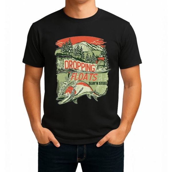 تیشرت نخی سفید و مشکی طرح Dropping Floats