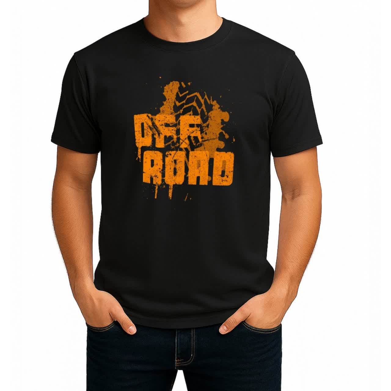 تیشرت نخی مشکی آفرود طرح off road tire track