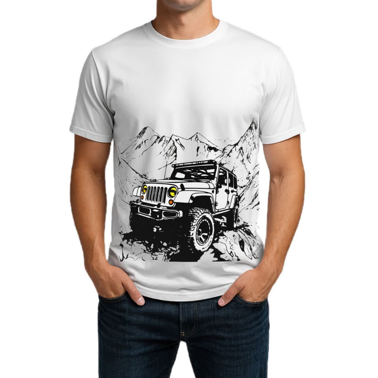 تیشرت نخی مشکی آفرود طرح Jeep and Mountain