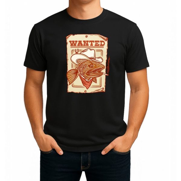 تیشرت نخی سفید و مشکی طرح Wanted Trout تیشرت نخی سفید و مشکی طرح Wanted Trout
