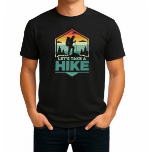 تیشرت نخی مشکی کمپ و طبیعت گردی طرح Lets Take a Hike