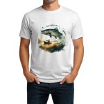 تیشرت نخی سفید و مشکی طرح Trout & Sunrise