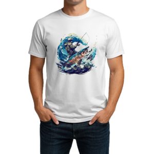 تیشرت نخی سفید و مشکی طرح Seeking for Monster Trout