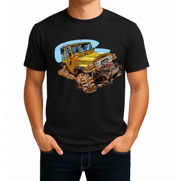 تیشرت نخی سفید و مشکی آفرود طرح Mud Hustle