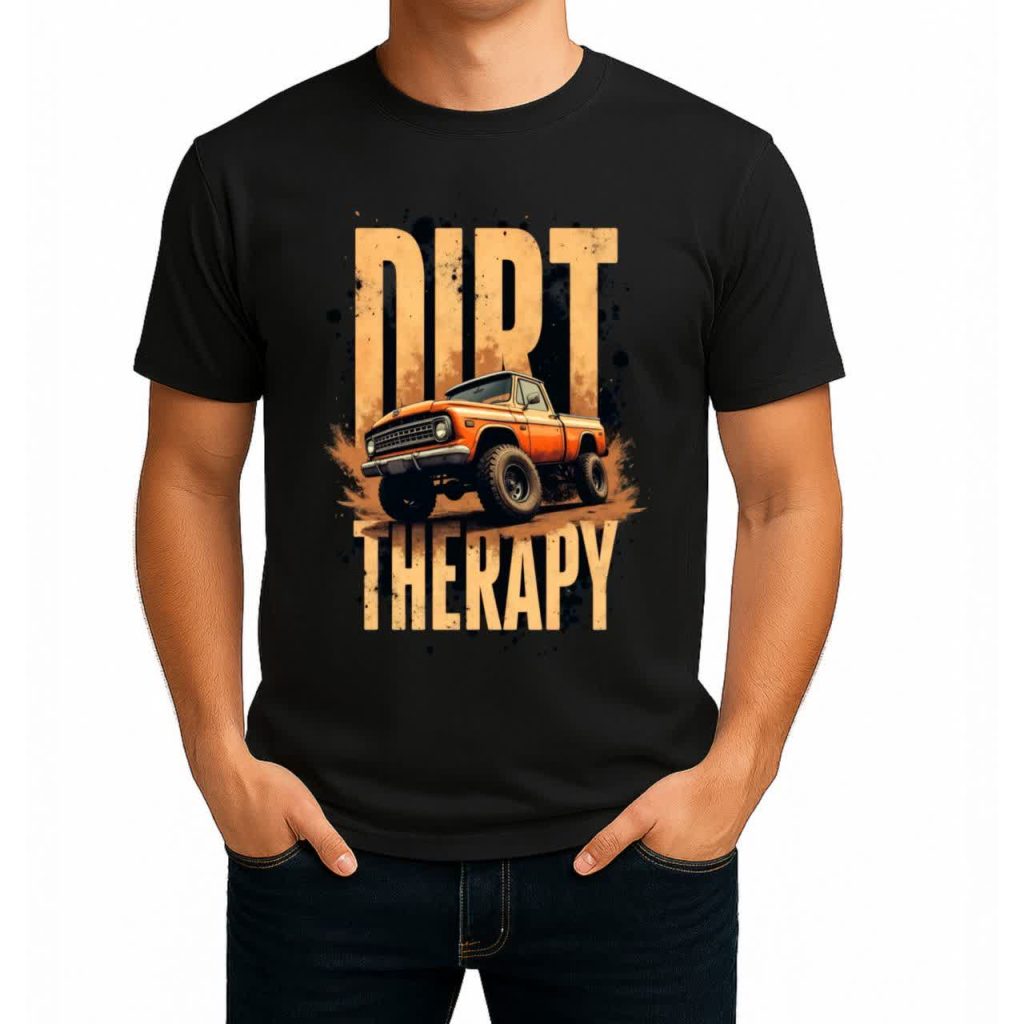 تیشرت نخی سفید و مشکی آفرود طرح Dirt Therapy