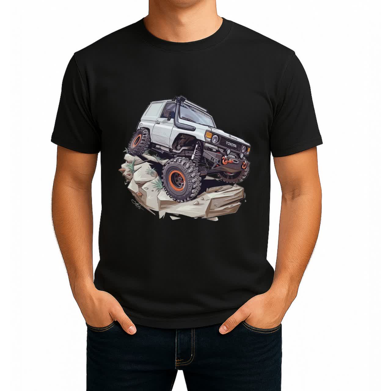 تیشرت نخی سفید و مشکی آفرود طرح Rock Crawler