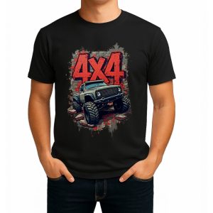 تیشرت نخی سفید و مشکی آفرود طرح 4X4