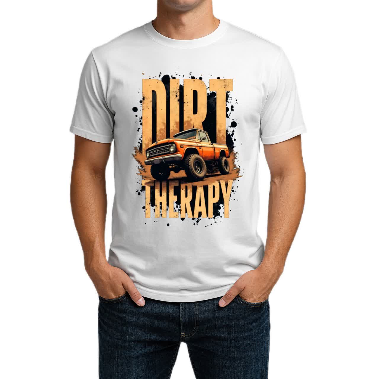 تیشرت نخی سفید و مشکی آفرود طرح Dirt Therapy