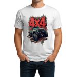 تیشرت نخی سفید و مشکی آفرود طرح 4X4