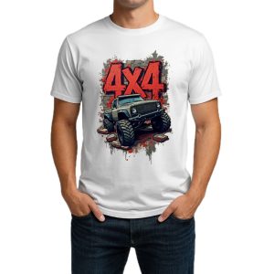 تیشرت نخی سفید و مشکی آفرود طرح 4X4