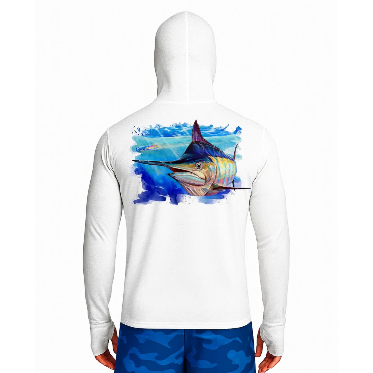 تیشرت ماهیگیری آستین بلند با کلاه و اسکارف سرخود مدل Marlin Motion