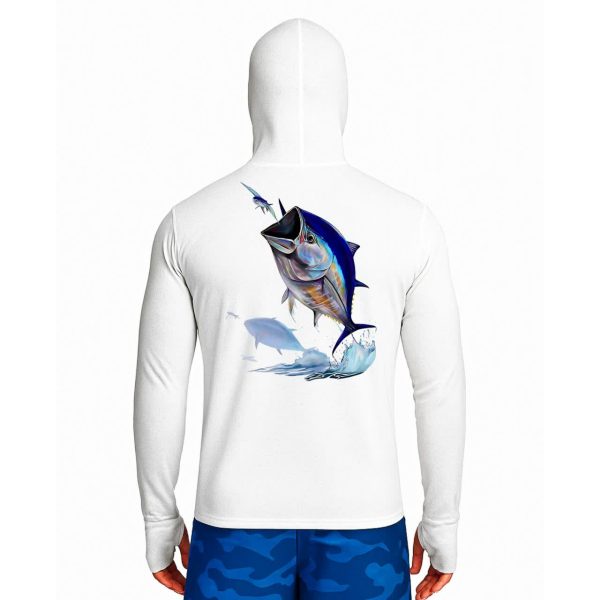 تیشرت ماهیگیری آستین بلند با کلاه و اسکارف سرخود مدل Bluefin Blaze