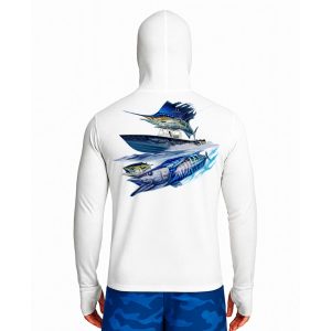 تیشرت ماهیگیری آستین بلند با کلاه و اسکارف سرخود مدل Saltwater Duel