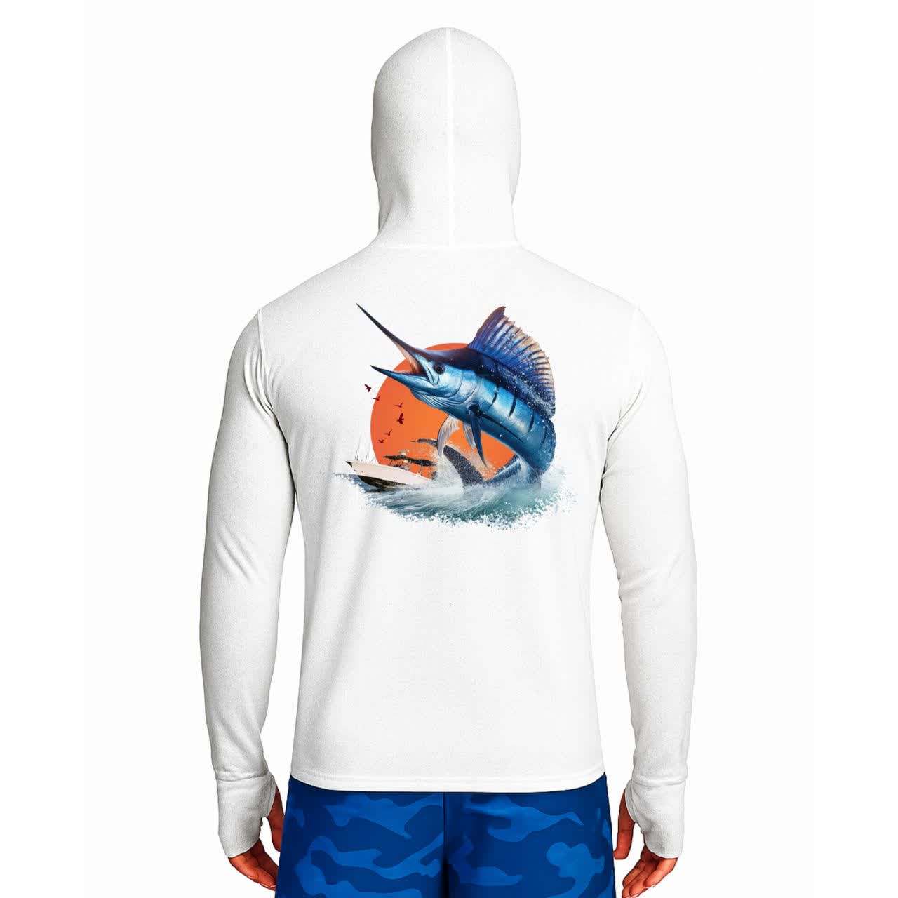 تیشرت ماهیگیری آستین بلند با کلاه و اسکارف سرخود مدل Marlin Sunset