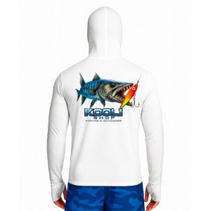 تیشرت ماهیگیری آستین بلند با کلاه و اسکارف سرخود مدل Barracuda & Lure