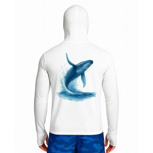 تیشرت ماهیگیری آستین بلند با کلاه و اسکارف سرخود مدل whale Jump