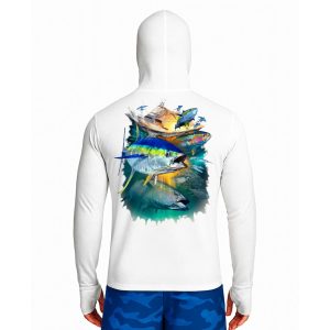 تیشرت ماهیگیری آستین بلند با کلاه و اسکارف سرخود مدل Tuna Drift