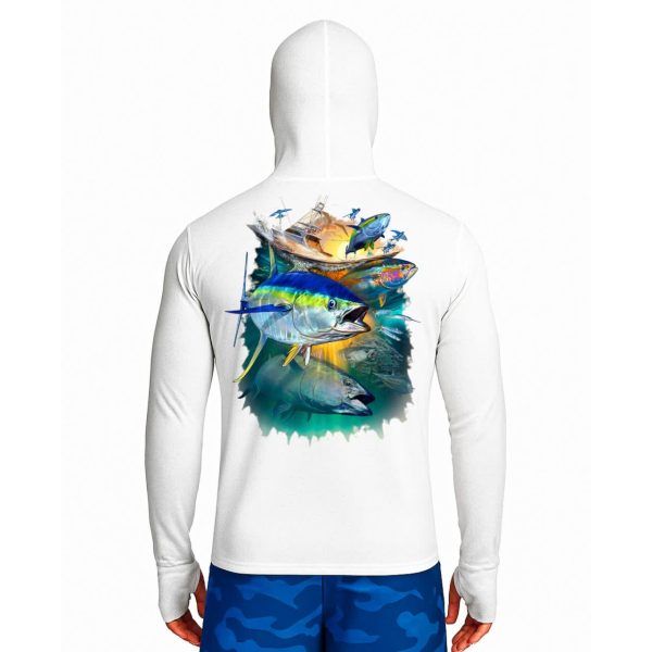 تیشرت ماهیگیری آستین بلند با کلاه و اسکارف سرخود مدل Tuna Drift تیشرت ماهیگیری آستین بلند با کلاه و اسکارف سرخود مدل Tuna Drift